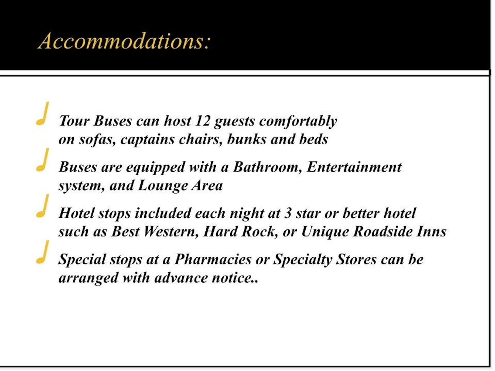 Rockin’ Time Tours accommodations information